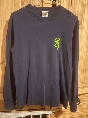 Browning Navy Long Sleeve with Neon Green Buck Logo